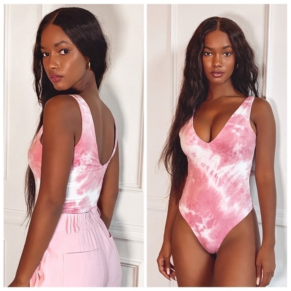 LULU’S Wildlife Dusty Pink Tie Dye Bodysuit - Picture 1 of 3